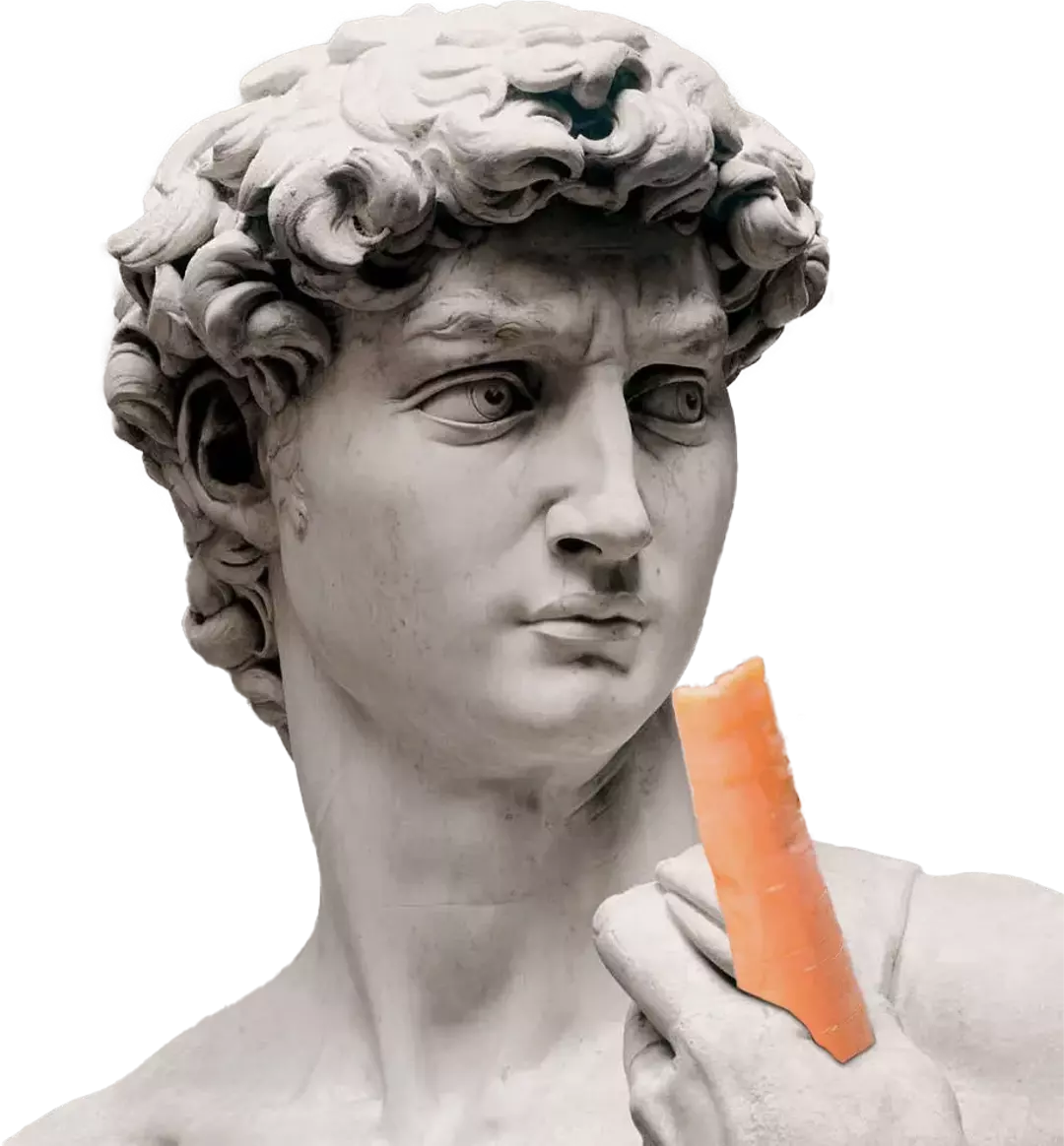 David's head with a carrot in his hand